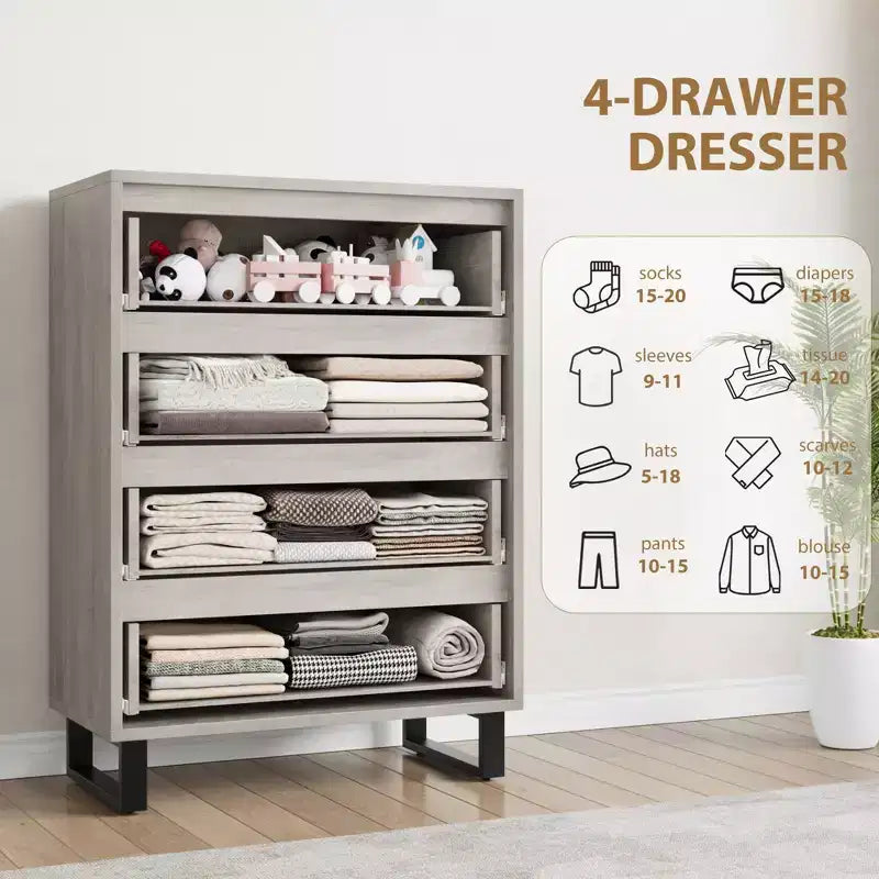 4 Commodes de Chambre à Coucher, Commodes Hautes de 106 cm, Armoire à Tiroirs Verticale Autoportante