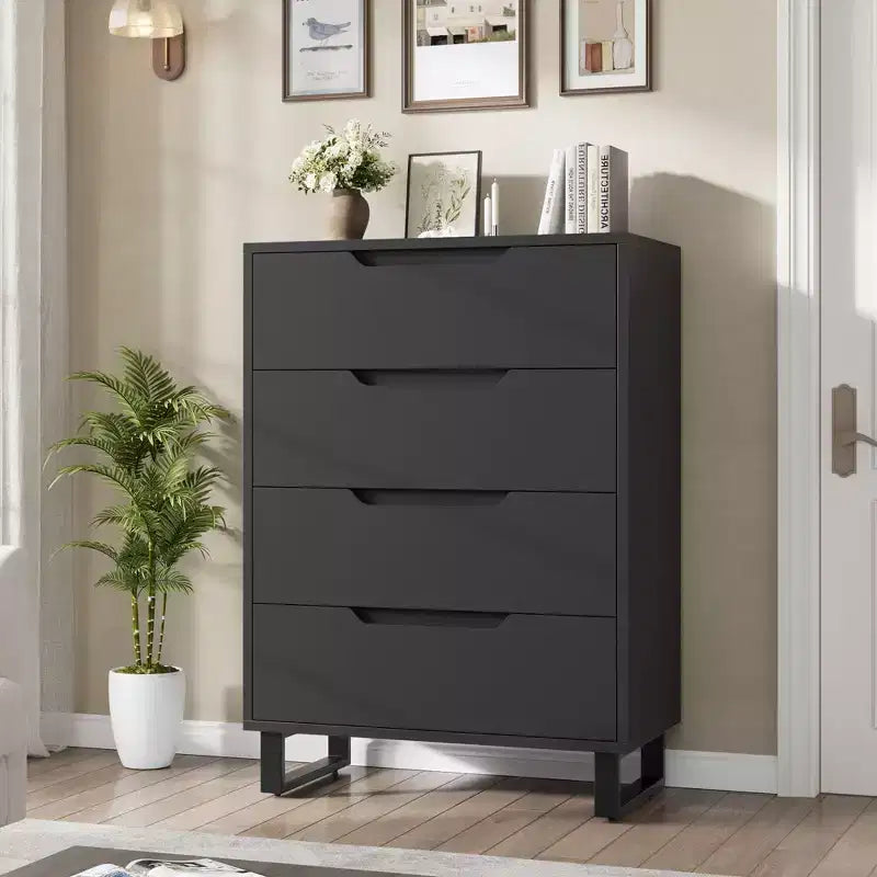 4 Commodes de Chambre à Coucher, Commodes Hautes de 106 cm, Armoire à Tiroirs Verticale Autoportante