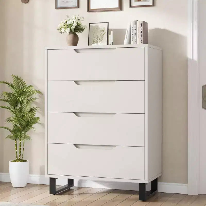 4 Commodes de Chambre à Coucher, Commodes Hautes de 106 cm, Armoire à Tiroirs Verticale Autoportante