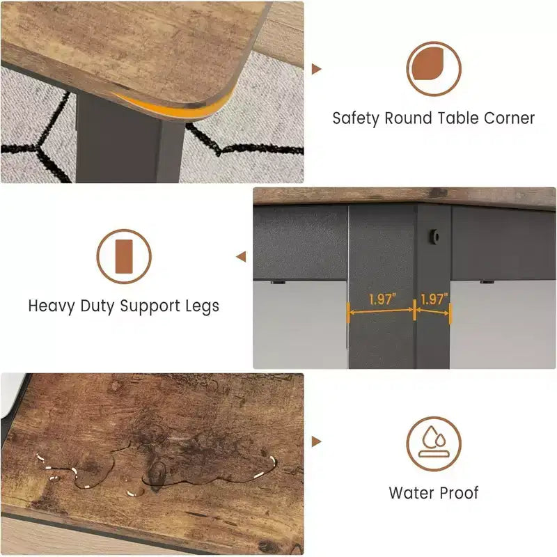 Table de salle à manger rectangulaire avec plateau en bois et pieds en métal, idéale comme table de cuisine