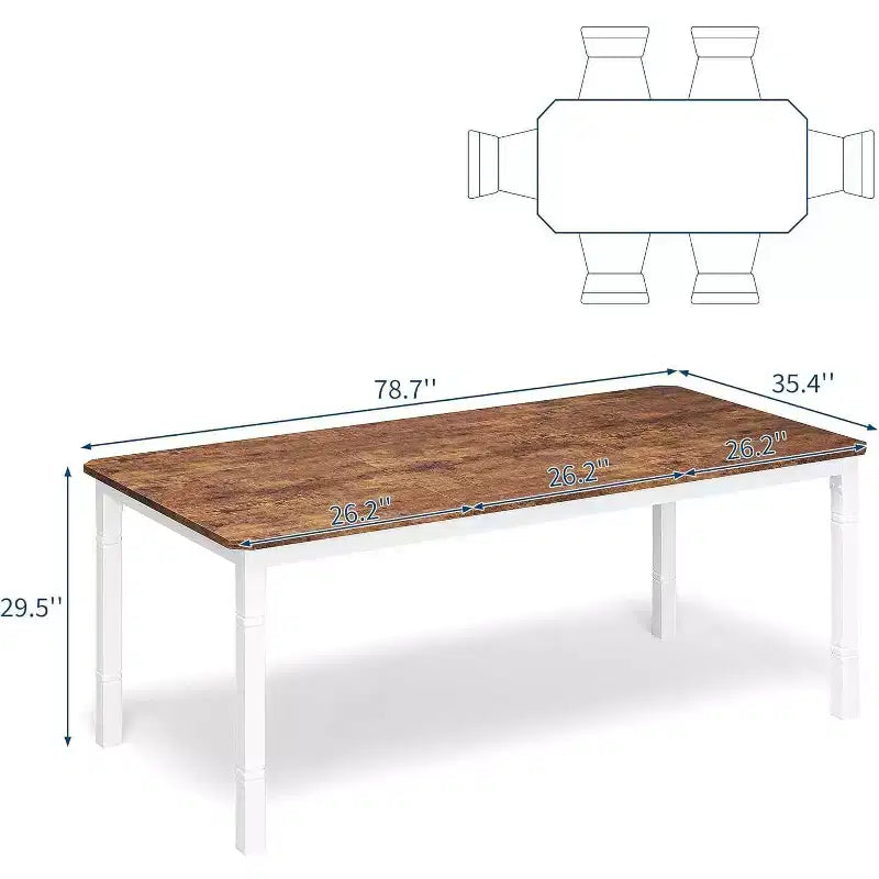 Table de salle à manger rectangulaire avec plateau en bois et pieds en métal, idéale comme table de cuisine
