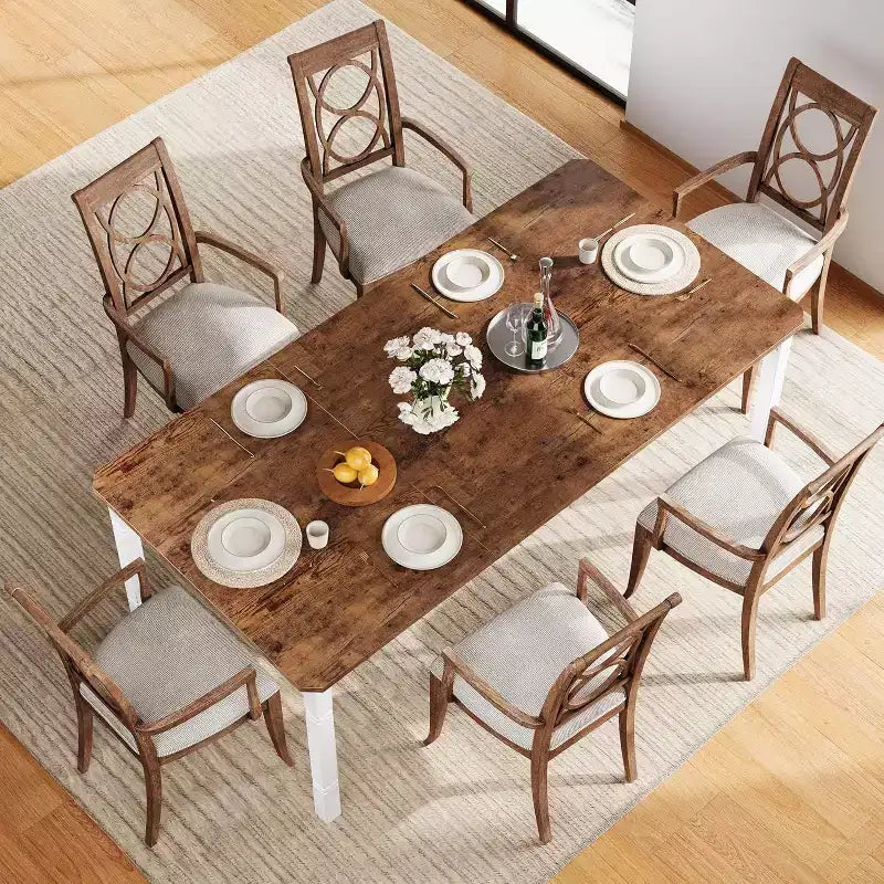 Table de salle à manger rectangulaire avec plateau en bois et pieds en métal, idéale comme table de cuisine