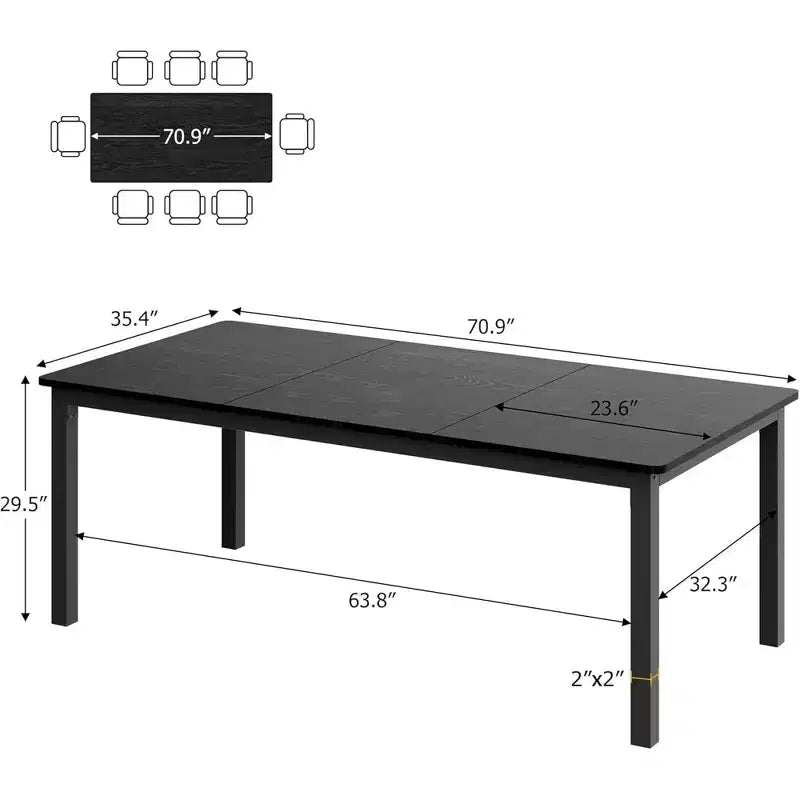 Table de salle à manger rectangulaire avec plateau en bois et pieds en métal, idéale comme table de cuisine