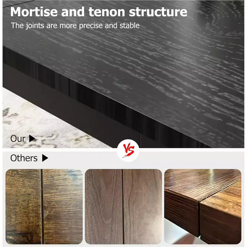 Table de salle à manger rectangulaire avec plateau en bois et pieds en métal, idéale comme table de cuisine