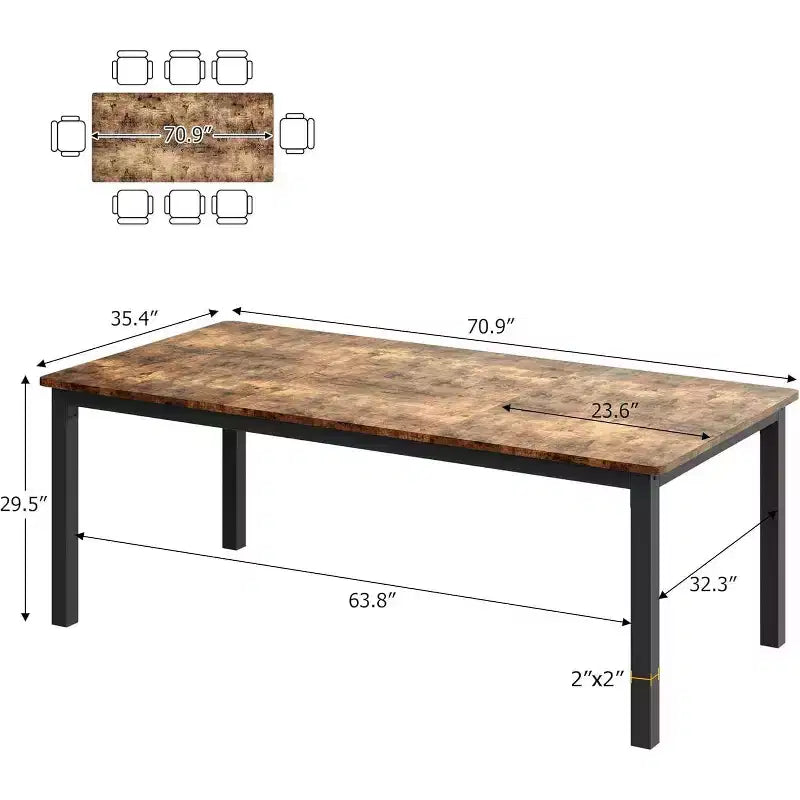 Table de salle à manger rectangulaire avec plateau en bois et pieds en métal, idéale comme table de cuisine