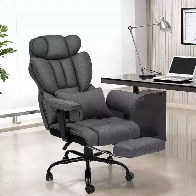 Fauteuil de bureau ergonomique en lin pour cadres, 200 kg, avec support lombaire massant 2 points
