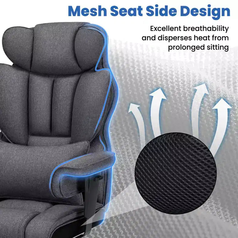 Fauteuil de bureau ergonomique en lin pour cadres, 200 kg, avec support lombaire massant 2 points