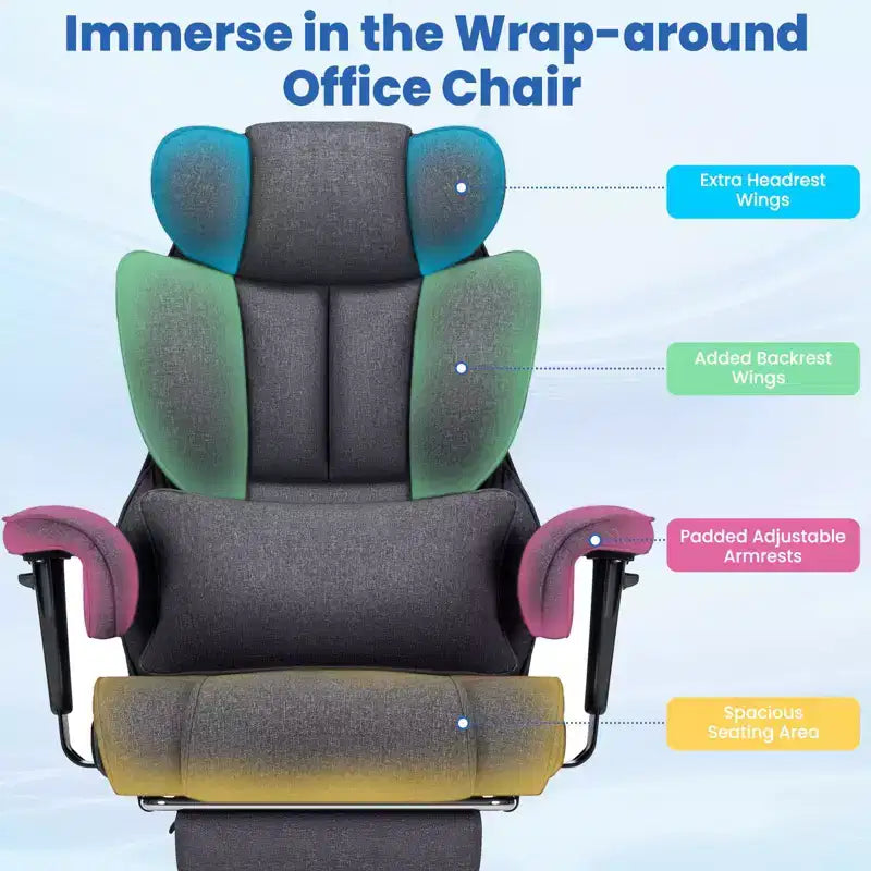 Fauteuil de bureau ergonomique en lin pour cadres, 200 kg, avec support lombaire massant 2 points