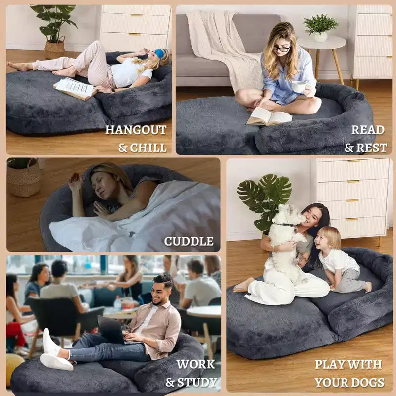 Lit pliable pour humains, lit géant pour personnes et animaux de compagnie, lavable et déhoussable