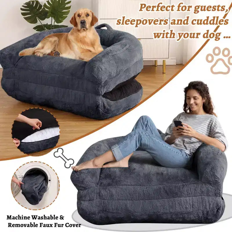 Lit pliable pour humains, lit géant pour personnes et animaux de compagnie, lavable et déhoussable