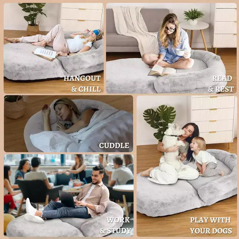 Lit pliable pour humains, lit géant pour personnes et animaux de compagnie, lavable et déhoussable