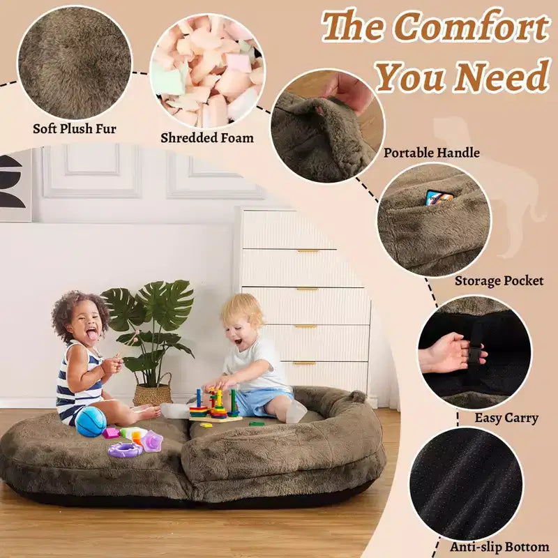 Lit pliable pour humains, lit géant pour personnes et animaux de compagnie, lavable et déhoussable