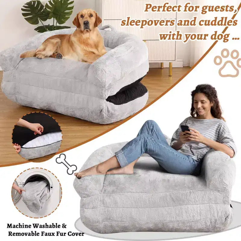 Lit pliable pour humains, lit géant pour personnes et animaux de compagnie, lavable et déhoussable