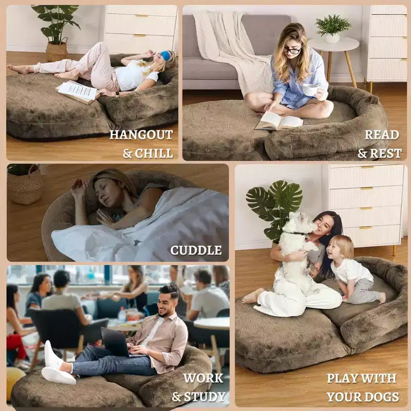 Lit pliable pour humains, lit géant pour personnes et animaux de compagnie, lavable et déhoussable