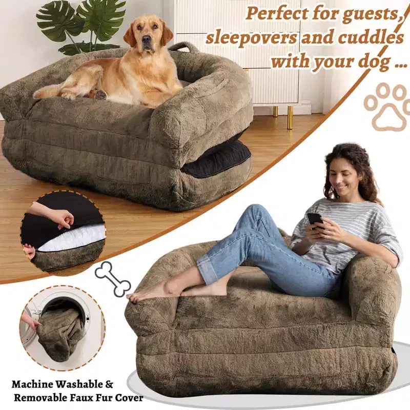 Lit pliable pour humains, lit géant pour personnes et animaux de compagnie, lavable et déhoussable