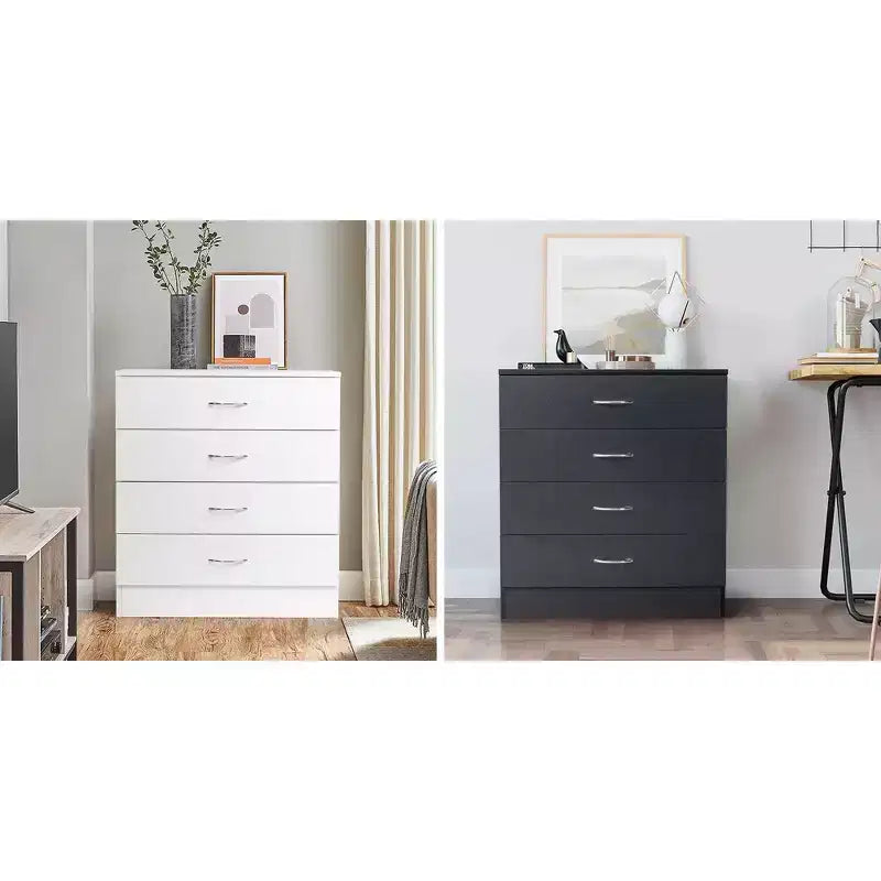 Commode à 4 tiroirs en panneaux de particules noirs, 66 cm (25,98 po) de large