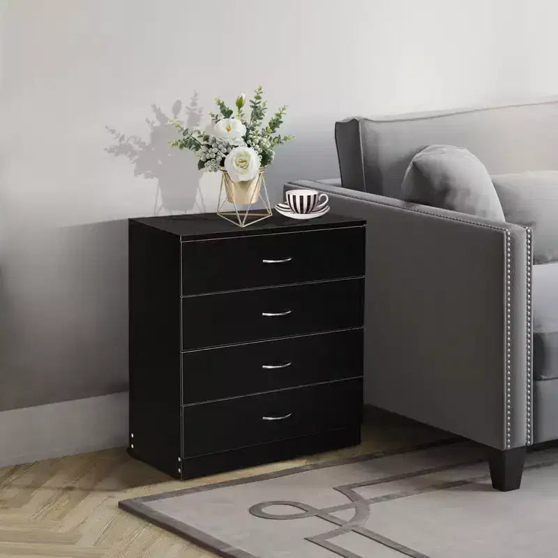 Commode à 4 tiroirs en panneaux de particules noirs, 66 cm (25,98 po) de large