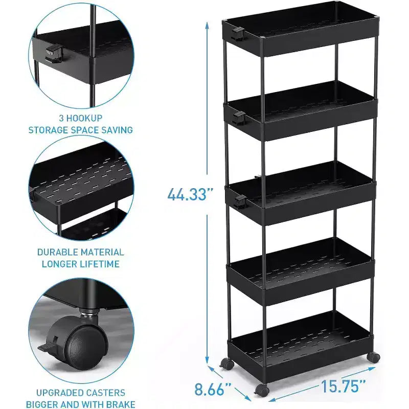 Chariot de rangement à roulettes 5 niveaux - Organiseur mobile multifonctionnel