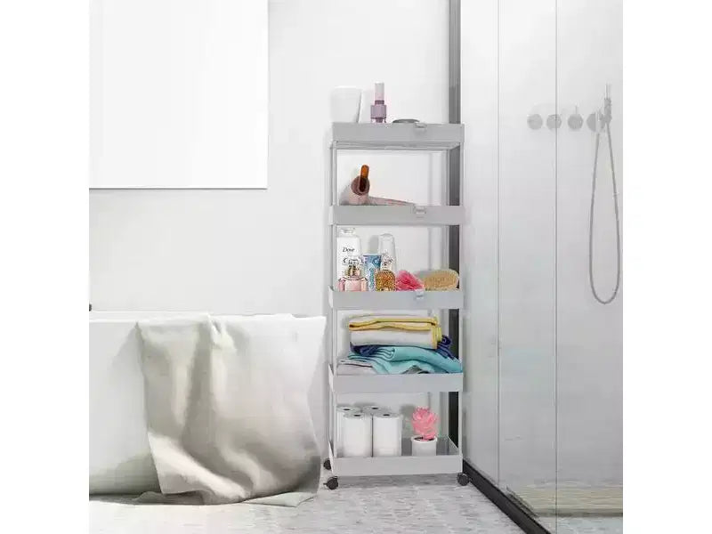 Chariot de rangement à roulettes 5 niveaux - Organiseur mobile multifonctionnel