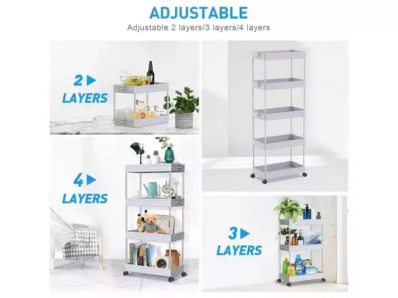 Chariot de rangement à roulettes 5 niveaux - Organiseur mobile multifonctionnel