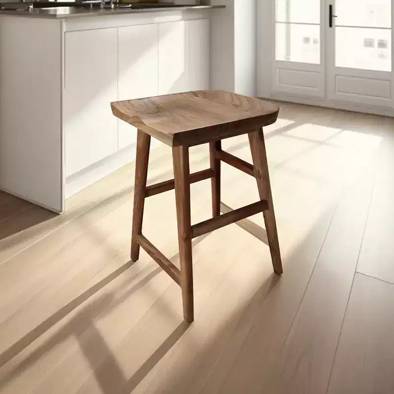 Tabouret de comptoir en bois d'acacia fait main sans dossier
