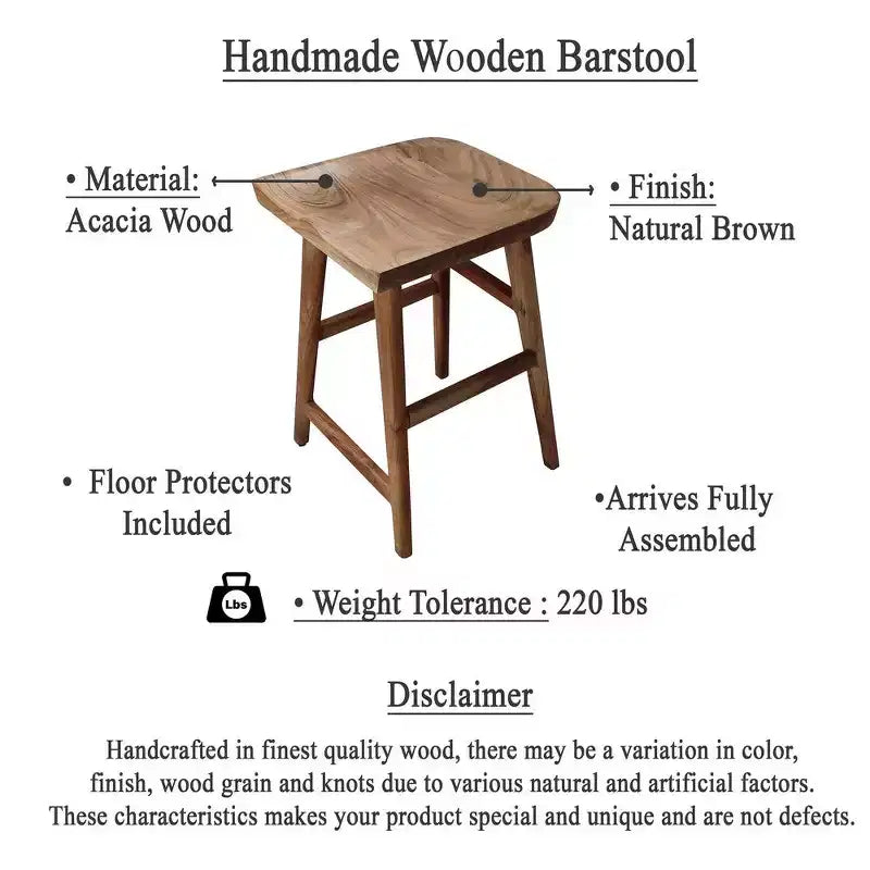 Tabouret de comptoir en bois d'acacia fait main sans dossier
