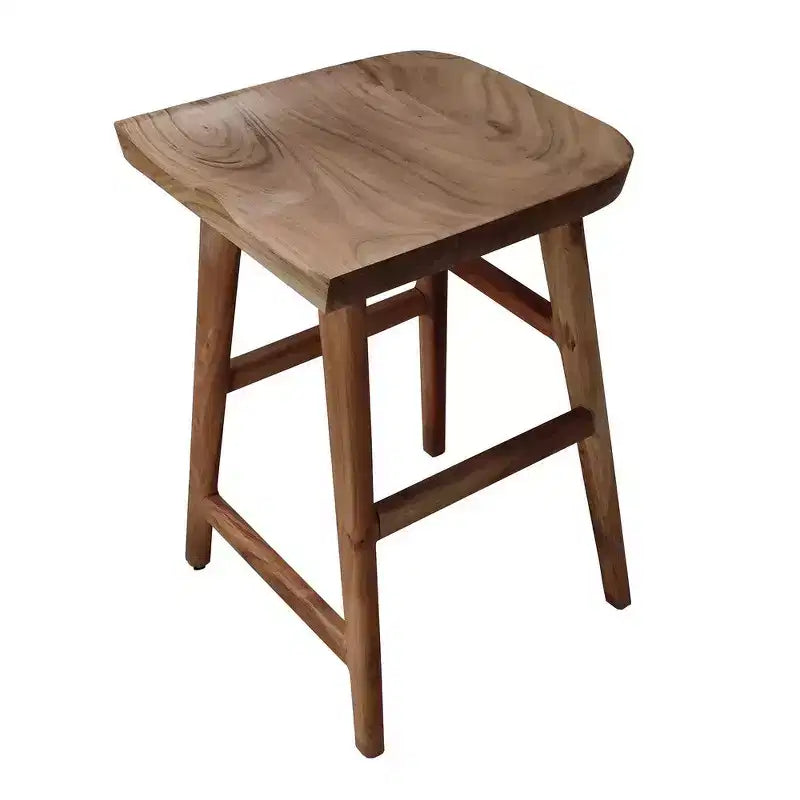 Tabouret de comptoir en bois d'acacia fait main sans dossier