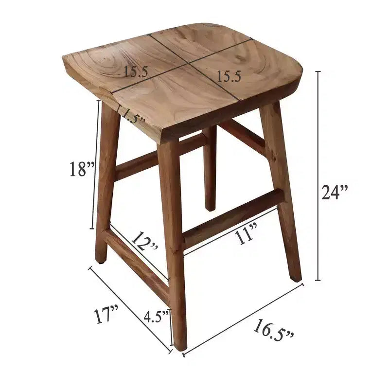 Tabouret de comptoir en bois d'acacia fait main sans dossier