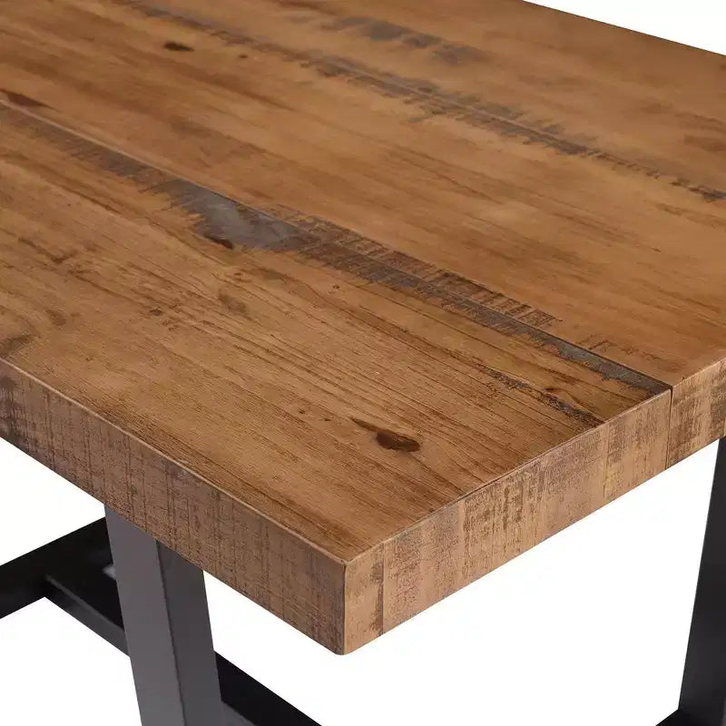 Table de salle à manger moderne en bois massif vieilli et métal, style industriel-fermier
