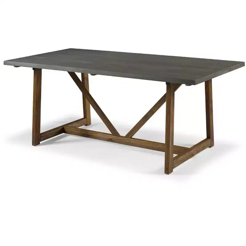 Table de salle à manger moderne en bois massif vieilli et métal, style industriel-fermier