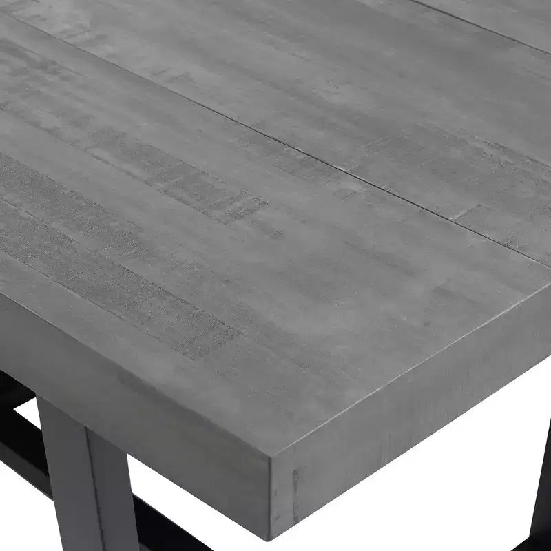 Table de salle à manger moderne en bois massif vieilli et métal, style industriel-fermier