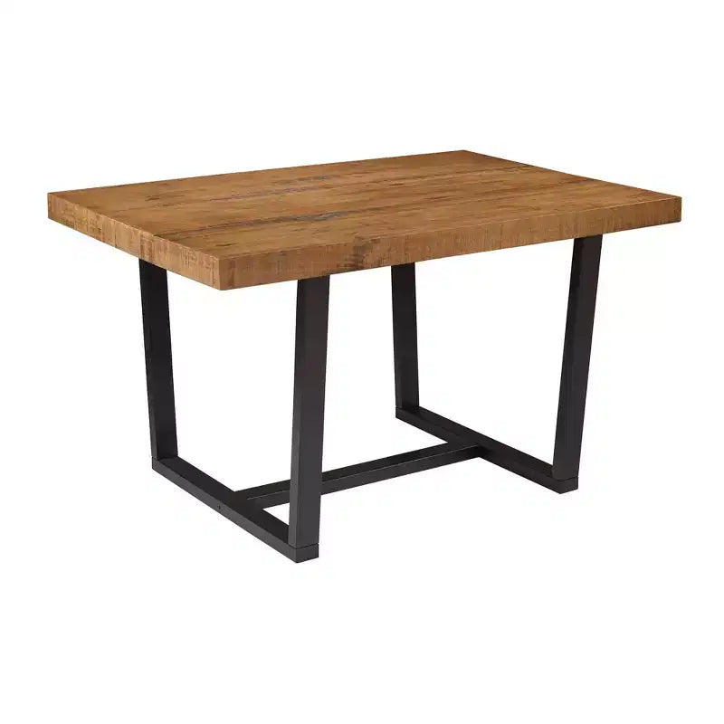 Table de salle à manger moderne en bois massif vieilli et métal, style industriel-fermier