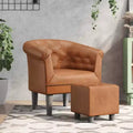 Fauteuil baignoire en similicuir marron avec pouf - Sièges modernes
