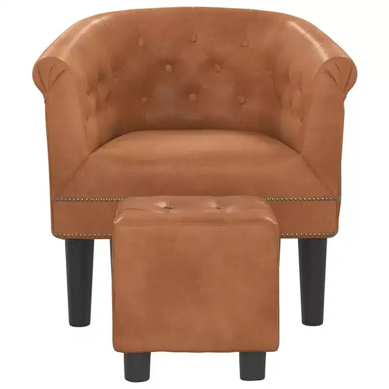 Fauteuil baignoire en similicuir marron avec pouf - Sièges modernes