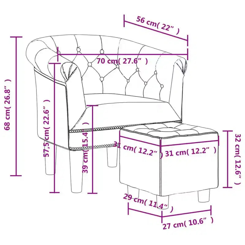 Fauteuil baignoire en similicuir marron avec pouf - Sièges modernes