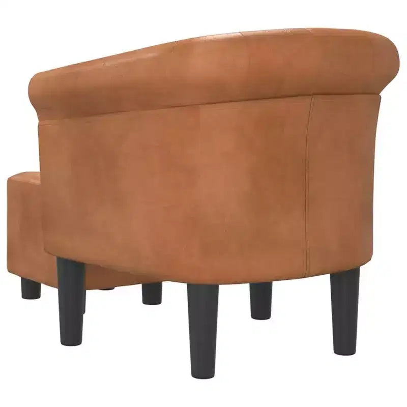 Fauteuil baignoire en similicuir marron avec pouf - Sièges modernes