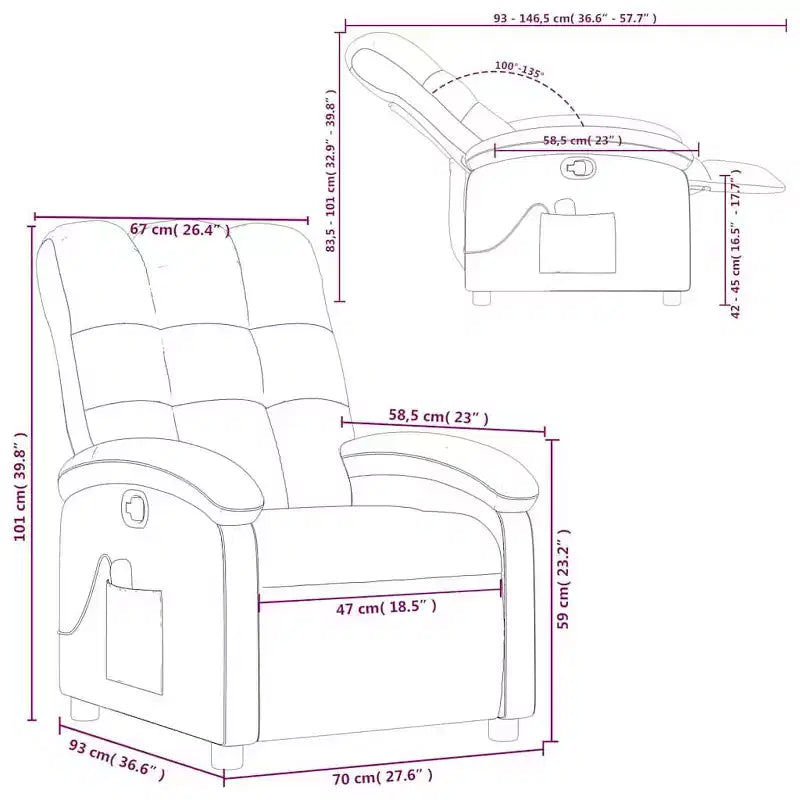 Fauteuil inclinable de massage en tissu gris clair - Inclinaison manuelle