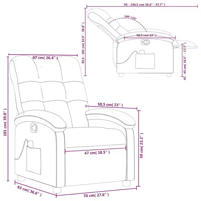 Fauteuil inclinable de massage en tissu gris clair - Inclinaison manuelle