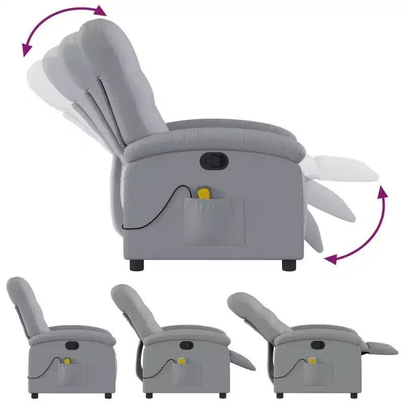 Fauteuil inclinable de massage en tissu gris clair - Inclinaison manuelle