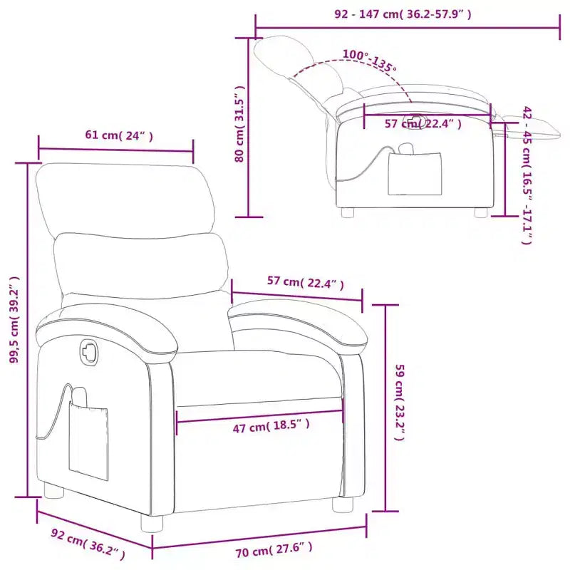 Fauteuil inclinable de massage en tissu gris foncé - Fauteuil de relaxation manuel réglable