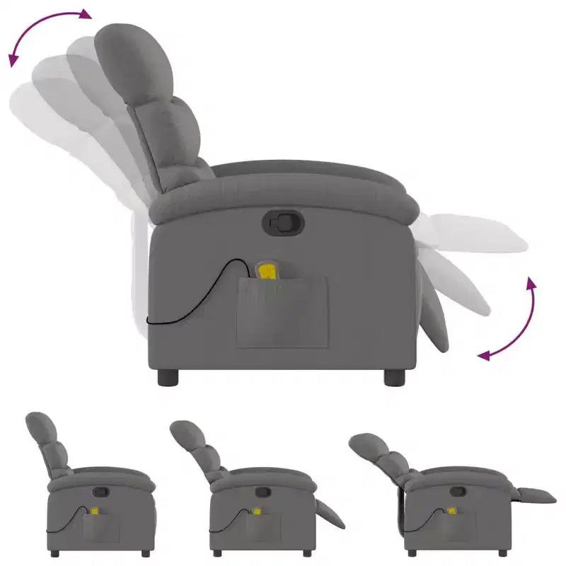 Fauteuil inclinable de massage en tissu gris foncé - Fauteuil de relaxation manuel réglable
