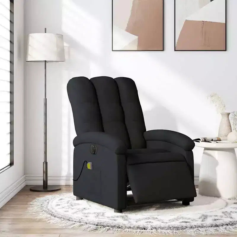 Fauteuil de massage électrique inclinable - Dossier à oreilles, tissu noir, réglage motorisé