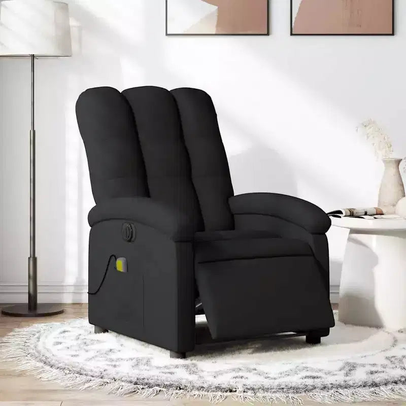 Fauteuil de massage électrique inclinable - Dossier à oreilles, tissu noir, réglage motorisé