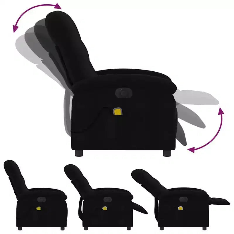 Fauteuil de massage électrique inclinable - Dossier à oreilles, tissu noir, réglage motorisé