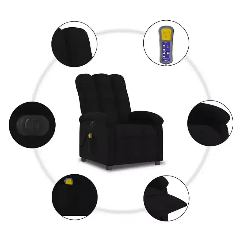 Fauteuil de massage électrique inclinable - Dossier à oreilles, tissu noir, réglage motorisé