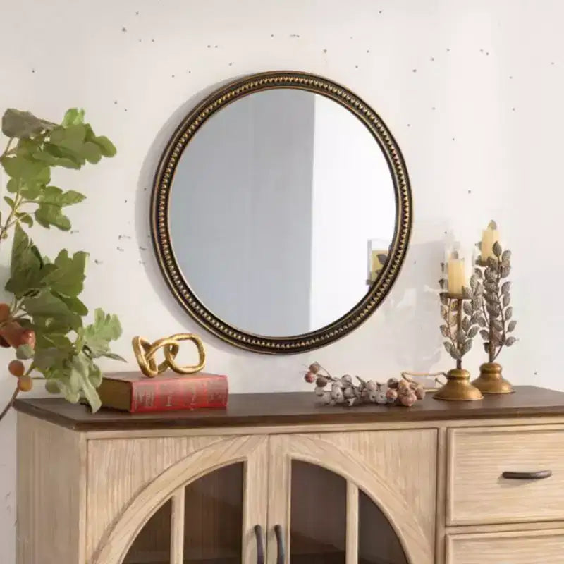Miroir mural décoratif rond vintage avec cadre perlé