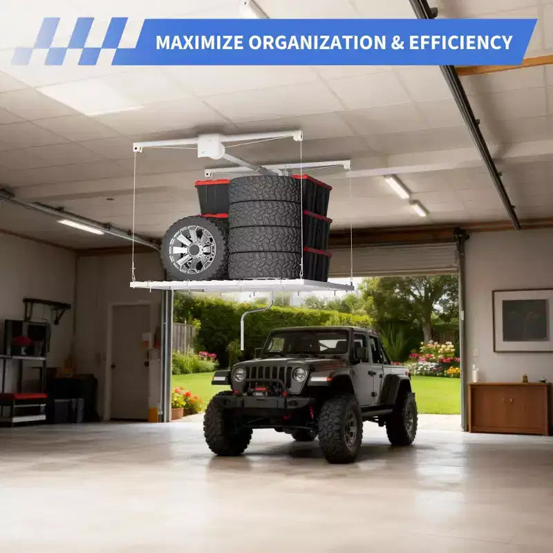 Support de rangement suspendu pour garage, capacité de 159 kg, levage à manivelle