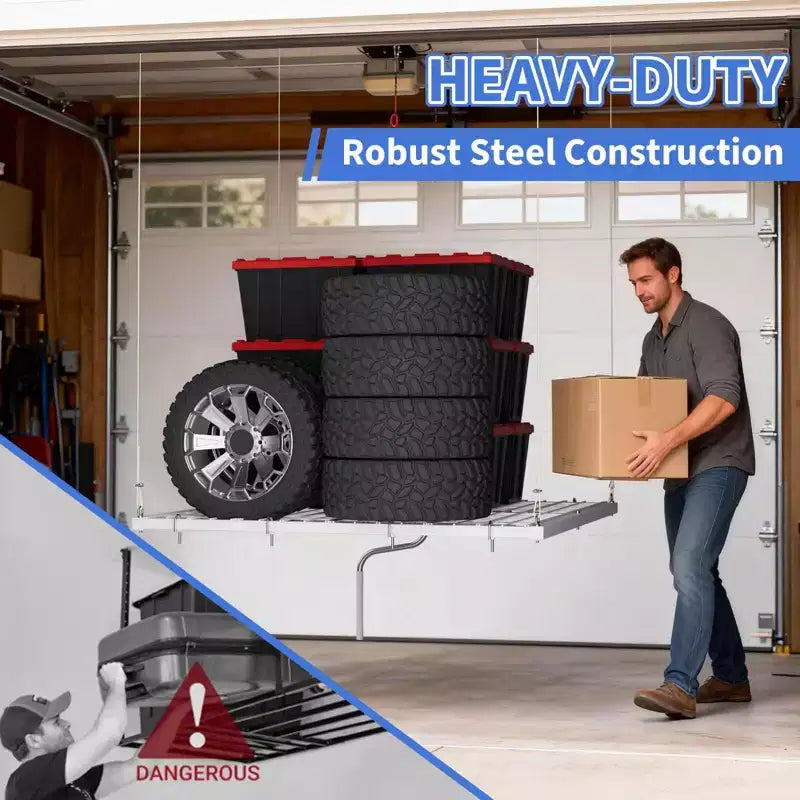 Support de rangement suspendu pour garage, capacité de 159 kg, levage à manivelle