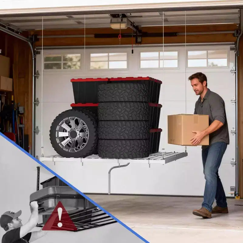 Support de rangement suspendu pour garage, capacité de 159 kg, levage à manivelle