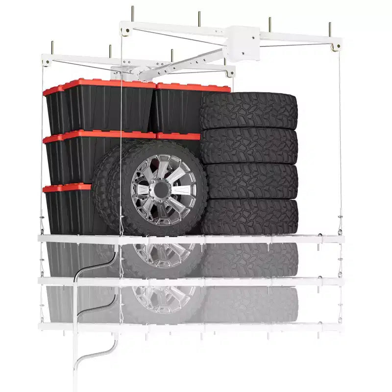 Support de rangement suspendu pour garage, capacité de 159 kg, levage à manivelle